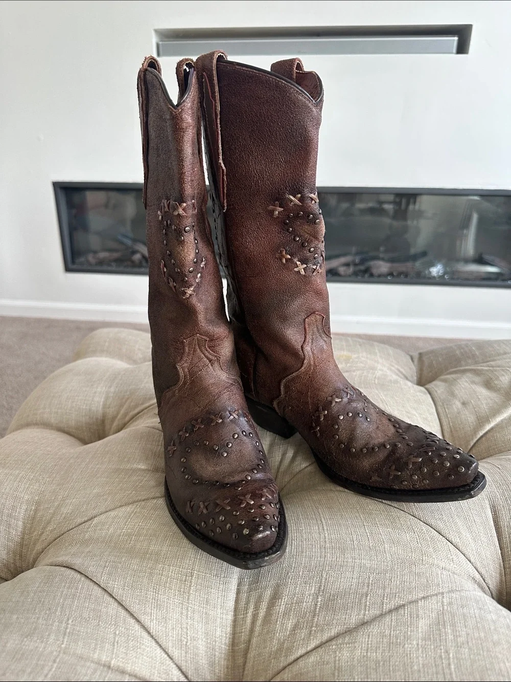 Dan Post Brown Studded Western Ankle Boots